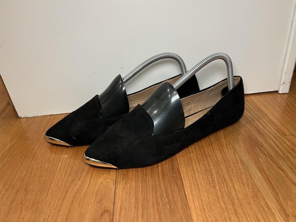 C&C California Shoes Womens Size 7.5 Black Suede Pointed Toe Flats CC-PENNY-S